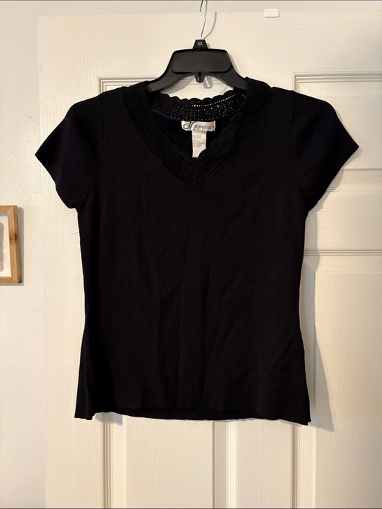 Dress Barn Tops - Dress Barn Black Short-Sleeve V-Neck Top with Lace Trim